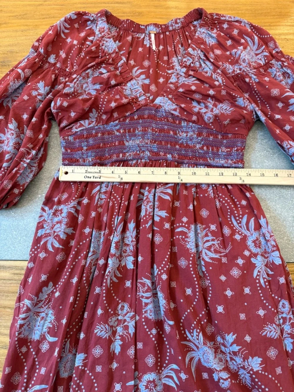 Free People Golden Hour Maxi Dress Floral Smocked Burgundy Blue Size Small - Picture 12 of 14